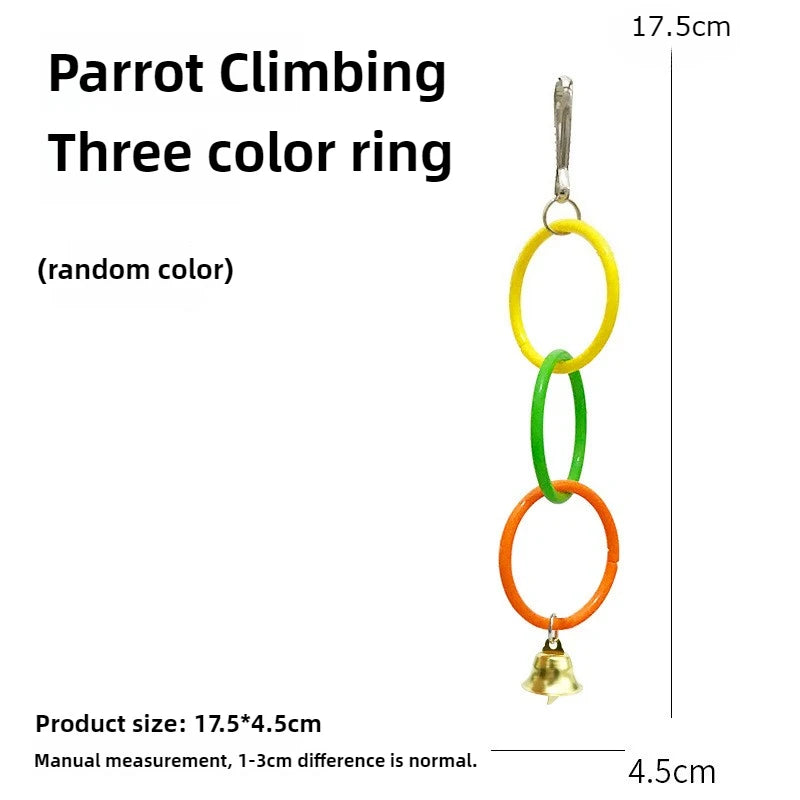 Balançoire à 3 anneaux colorés avec clochette pour oiseaux