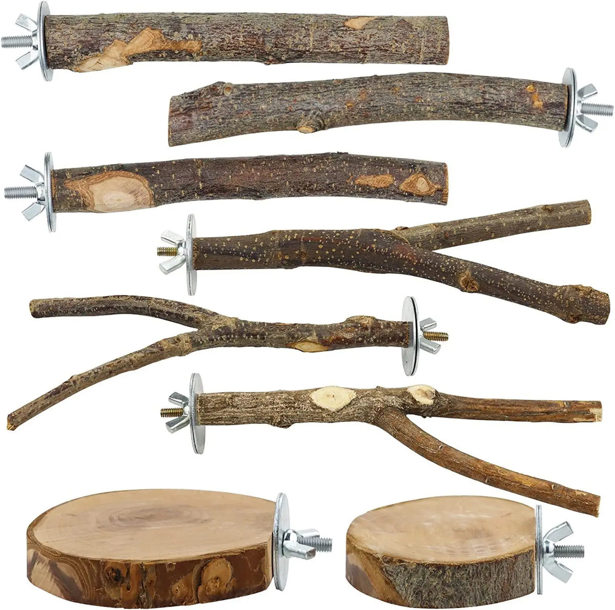 Ensemble de 8 perchoirs et plateformes en bois naturel pour oiseaux
