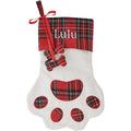 Bas de Noël en forme de patte, plaid rouge, personnalisé avec un nom